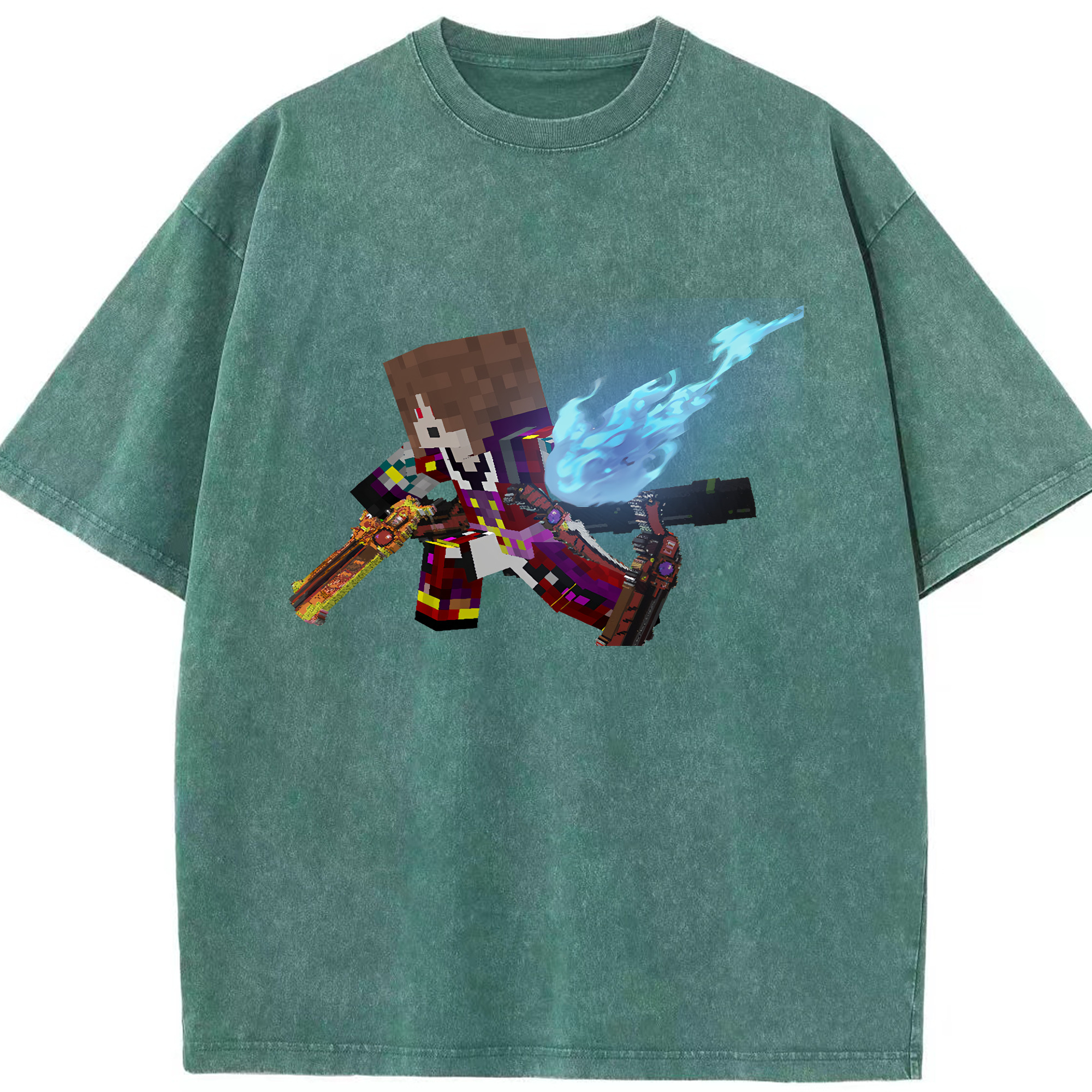 （画像用） マインクラフト ブロックの世界 Minecraft MC Block world 綿100% ヴィンテージ風 半袖Tシャツ（フロントプリント）